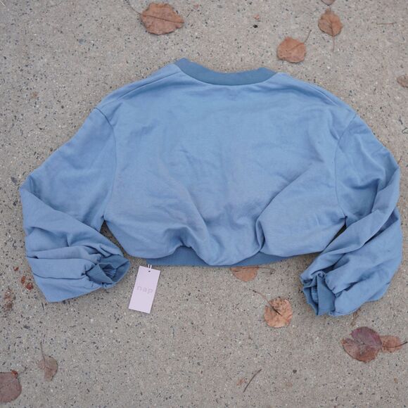 NWT NAP Loungewear Wrap Crop Top Baby Blue Tencel Blend Athleisure - Picture 4 of 12